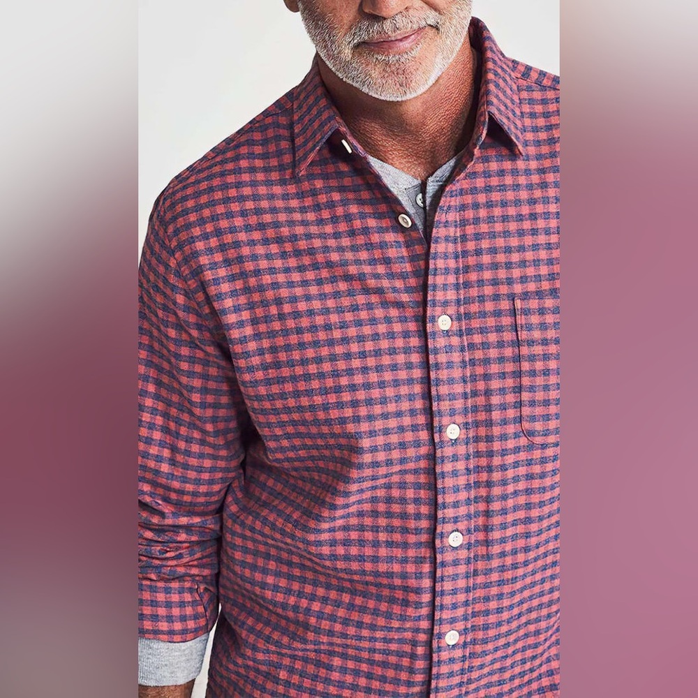 Faherty Stretch Seaview Flannel Shirt Blue Pink‎ Gingham Plaid Cotton Size XXL - Picture 2 of 10